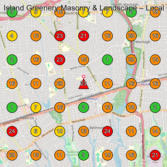 Island Greenery Masonry & Landscape Plant Nursery GeoGrid ranking map for Bellmore NY